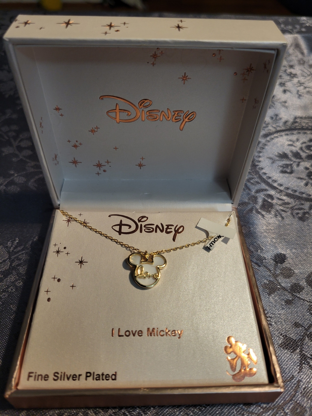 White Disney Mickey Ears Silver Plated Necklace New